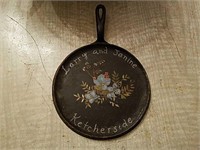 Painted Wagner Cast Iron Flat Skillet, marked