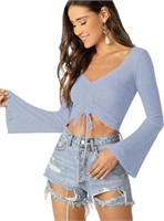 SHEIN WOMENS S LONG SLEEVE CROP TOP WITH ELASTIC