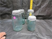 3 Blue Mason & 1 Atlas Jar