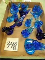 Flat Of (13) Glass Blue Birds