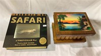 Safari photo book, and a Jamaican wood trinket