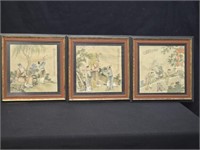 3- Chinese Ink & Color on Paper Framed Art Works