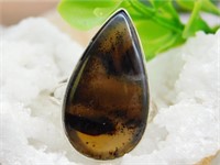 STERLING SILVER PLUME AGATE RING SIZE 8 ROCK STONE