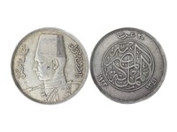 2 1920s 30s Egyptian 20 Piastres Silver Coins