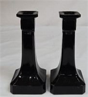 Black Milk Glass Candlestick Holders