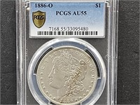 1886 O Morgan Silver Dollar PCGS AU55