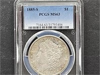 1885 S Morgan Silver Dollar PCGS MS63