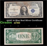 1935C $1 Blue Seal Silver Certificate Grades xf