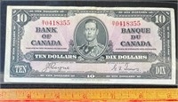 1937 BANK OF CANADA TEN DOLLAR BANK NOTE
