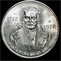 HIGH MS UNCIRCULATED MEXICAN 72% SILVER CIEN PESOS