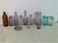 COLLECTION OF OLD GLASS, PURPLE TINT, BALL