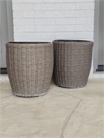 Pair of Large Outdoor Rattan Flower Pots