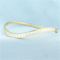 Princess Diamond Wave Design Bangle Bracelet in 18