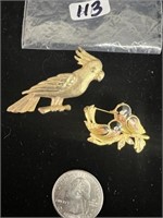 (2) Brooches: Parrot; 2 Love Birds ?MOW