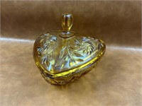 Vintage Amber Glass Lidded Candy Dish