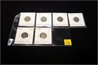 6- U.S. 3-cent nickels: 2-1865, 2-1866, 1867, 1881