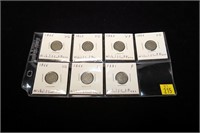 7- U.S. 3-cent nickels: 3-1865, 3-1866, 1881
