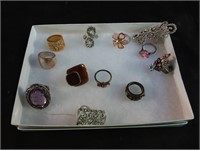 several costume jewellery rings