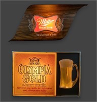 Lot of 2 Vintage Light Up Beer Signs Miller+
