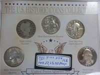 5 US Quarters 1908, 1027,1963, 1982 Proof, silver