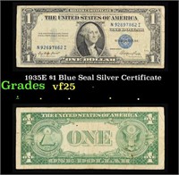 1935E $1 Blue Seal Silver Certificate Grades vf+