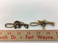 (2) antique equestrian horse pins metal & reverse