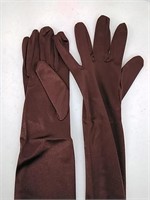 Women's long satin brown gloves