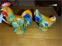 TWO CHICKEN STATUES 11 AND 15 IN TALL