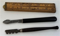 ANTIQUE BOXWOOD MEASURE & HAND CARVING TOOLS