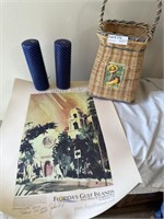 Shoe Basket with Candles and Unframed Print