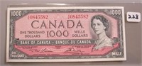 Almost Unc. Canada 1954 One Thousand Dollar Bill