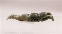 Chinese Antique Green Jade Carved Shrimp