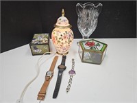 Watches, Night Light, Dresser Boxes,  Crystal Vase