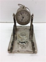 desk top inkwell and clock, 4 in. tall