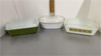 3- VINTAGE PYREX/CORNING CASSEROLE DISHES WITH LID