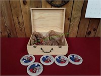 Wooden Box w/ 5 San Antonio Texas  Coasters