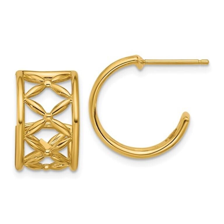 14K -Polished Criss-cross J-Hoop Post Earrings