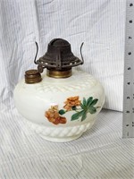 Antique Hand Painted Milk Glass oil lamp