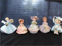 Five cute china girl figurines: Lefton - Joseph