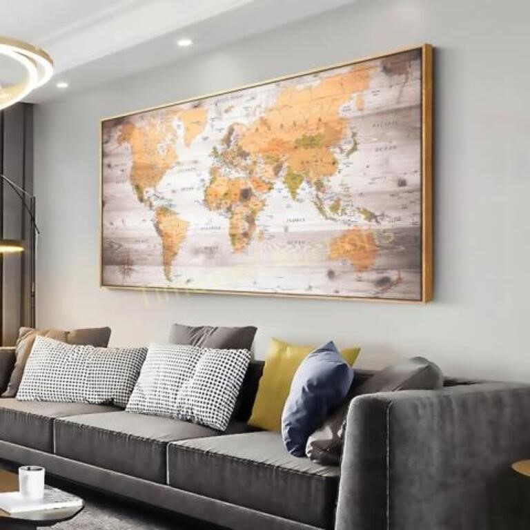 World Map Painting Ready to Hang  20x40