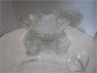 LARGE PRESSED GLASS PUNCH BOWL SET