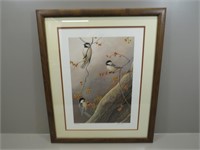 Framed limited edition print, “Fall Chickadees”