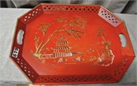 Vintage Red Toleware Tray