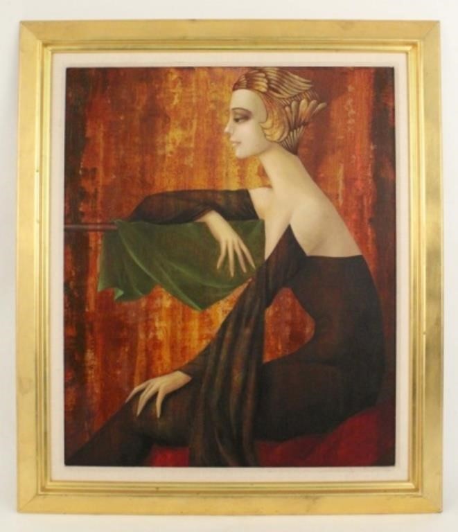 Philippe Auge (1935) Art Deco Lady O/C