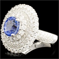 18K Gold Ring 2.97ct Sapphire & 2.50ctw Diam