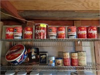 All tin cans on 2 shelves
