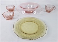 Depression Glass Dishes Pink and Yellow (5)
