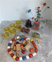 VINTAGE GLASS FURNITURE MOVERS, WOODEN BEADS