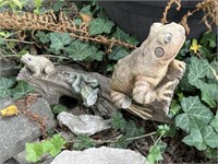 Garden Ornaments - Frogs on Log, Bunny, Birds