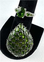 925 Silver Green Stones Ring & Pendant